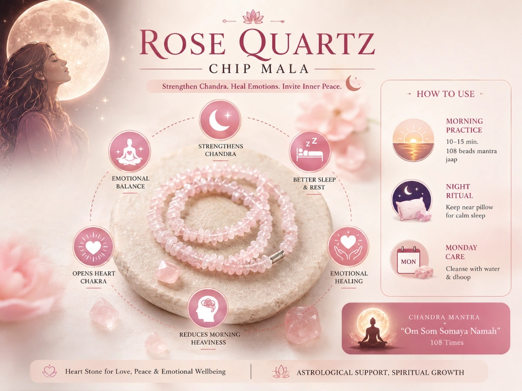 rose quartz mala for chandra grah
